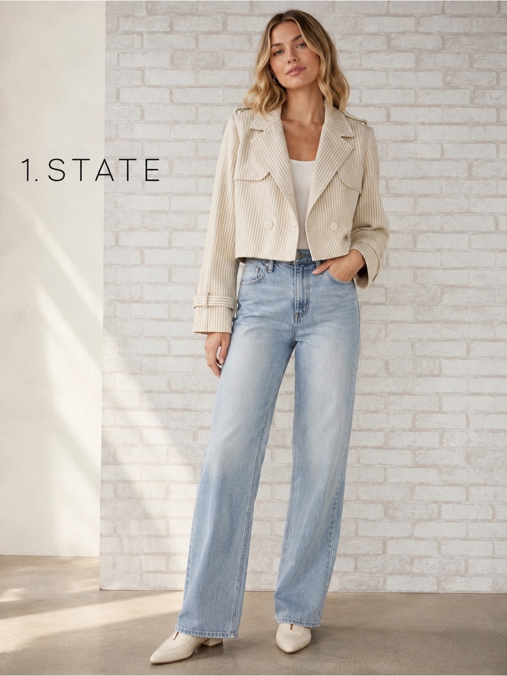 1. State Cropped Cream Trench Jacket